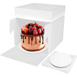 Cmws-Lot De 5 Boite Gateau 25,4 X 25,4 X 20,3 Cm, Boite A Gateau Carton Avec Couvercles, Boite Gateau Transport Avec Fenêtre, Boite Transport Gateau Pour Layer Cake, Biscuits, Patisserie - Blanc - Neuf