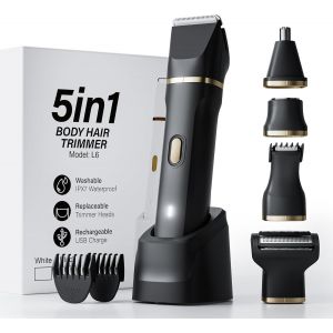 5 En 1 Rasoir &Eacute;lectrique Pour Femme, Rasoir &Eacute;lectrique Indolore, &Eacute;tanche Ipx7 Pour Corps, Jambes, Pi&egrave;ces Priv&eacute;es, Rechargeable (Noir) - Neuf