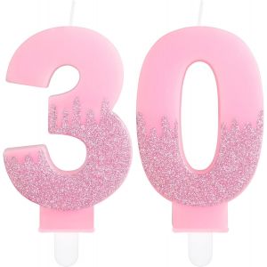 ERYI-Bougies Roses Pour 30E Anniversaire, Numéro 30, Bougies Roses La Reine Des Neiges, Bougies De Fête À Paillettes Pour Homme Et Femme, Décoration De Fête D'Anniversaire, D'Anniversaire De Mariage - Neuf