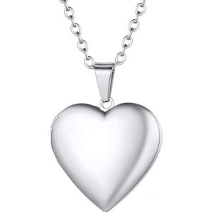 Kal-Collier Porte Photo Femme Pendentif Coeur Avec Motifs Personnalisable Chaîne Plaqué Or 50+5cm/2,5mm Bijoux Tendance Cadeau Anniversaire Noël Fête Des Mère - Neuf