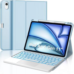 Clavier Pour Ipad Air 11"" 2024 (M2), Étui Avec Clavier Pour Ipad Air 6 Generation Touchpad, Coque Clavier Bluetooth Magnétique Rétro-Éclairé Qwerty Italien Pour Ipad Air 11 Pouces 2024, Bleu[Z1786] - Neuf