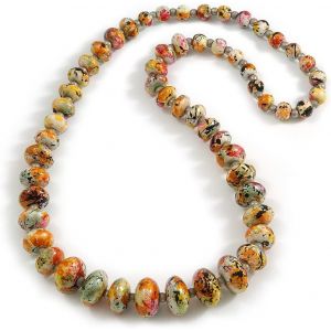 Kalanka-Long Collier De Perles En Bois D&eacute;grad&eacute; De Couleur (Multicolore) &iquest; 80 Cm De Long - Neuf