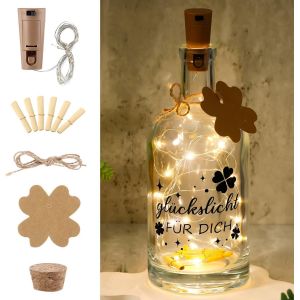 Jgd-Bouteille Lumineuse Led Avec Inscription En Allemand - Lumi&egrave;re Porte-Bonheur Personnalis&eacute;e Avec Bouchon En Li&egrave;ge Et &Eacute;tiquette Cadeau - Bouteilles D&eacute;coratives Pour Confirmation, Cadeau, Amie, - Neuf