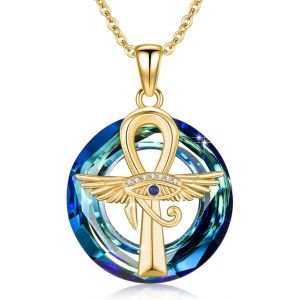 Ankh Collier Avec Pendentif ?Il D'horus En Argent Sterling 925 Avec Pendentif Croix &Eacute;gyptienne Avec Cristal Ailes D'ange Croix Protection Collier &Eacute;gyptien Bijou Cadeau Pour Femme M&egrave;re, Taille - Neuf