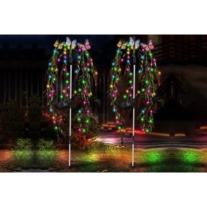 Lampes Solaires De Jardin Avec 25 Led Et Motif Papillon, &Eacute;tanches, Lot De 2 - Neuf