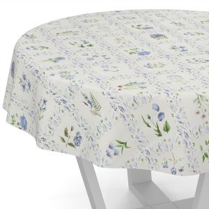 Ulteronixshop-Nappe En Toile Cir&eacute;e - Lavable - Imperm&eacute;able - Ronde - Bord Coup&eacute; - Motif &Agrave; Carreaux Floraux - Bleue - 140 Cm - Neuf