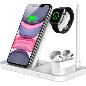 Chargeur sans fil, Station de charge rapide certifi&eacute;e Qi 4 en 1 Compatible Apple Watch Airpods Pro iPhone Samsung xiaomi, Support de charge sans fil Compatible-blanc - Neuf