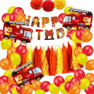 ChicSlick-55 Pcs Pompier Fête D'Anniversaire Décoration, Pompier Anniversaire Décorations Ballon, Pompier Anniversaire Bannière, Ballons De Pompier, Garcon Deco De Fete Anniversaire Themez[X1973] - Neuf