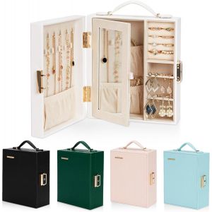 Kalanka-Étui À Bijoux De Voyage | Indispensable Pour Les Voyages | Boîte À Bijoux Pratique Avec Miroir | Organisateur De Bijoux En Cuir Pu Pour Bagues, Boucles D`Oreilles (Blanc) - Neuf