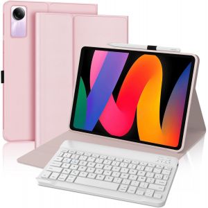Coque Clavier pour Redmi Pad SE 11'' - AZERTY Fran&ccedil;ais Amovible Bluetooth sans Fil Clavier Housse pour Xiaomi Redmi SE 11 Pouce 2023, Rose - Neuf