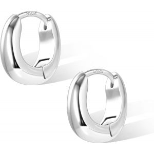 Chenquansarl-Boucles D'oreilles Cr&eacute;oles En Argent 925, Cr&eacute;oles Grandes Ovale G&eacute;om&eacute;trique, &Eacute;pais, Plaqu&eacute; Or 14 Carats, Pour Femme - Neuf