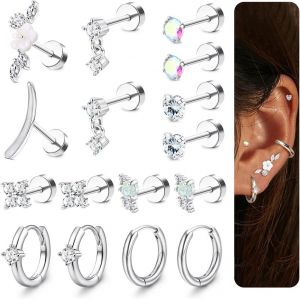 Kal-Helix Piercing Bijoux Or/Argent Acier Chirurgical Dos Plat Et Boucle D¿Oreille Opale Helix Conch Tragus Cartilage Boucles D¿Oreilles Pour Plusieurs Piercings - Neuf