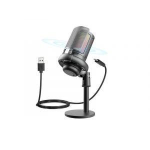 Microphone &agrave; condensateur USB avec &eacute;clairage RVB pour le streaming et les jeux - Noir - Neuf