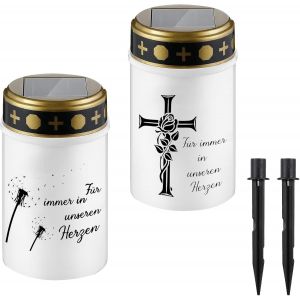 Tianyi-Lampe Fun&eacute;raire Solaire*2pcs, Lanterne Fun&eacute;raire Pour Bougie, Bougie Fun&eacute;raire Exterieur, Lumi&egrave;re Cimetiere Solaire, Lampe Fun&eacute;raire Avec Piquet De Terre, Bougies De Cimeti&egrave;re Imperm&eacute;ables (A - Neuf