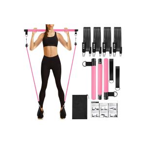 Kit De Barre De Pilates Avec Bandes De R&eacute;sistance Pour Entra&icirc;nements &Agrave; Domicile - Rose - Neuf