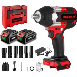 MEVRONISSHOP-Cl&eacute; &agrave; Chocs Sans Fil 1000 Nm avec 2 Batteries 4,0 Ah &iquest; Cl&eacute; &agrave; Chocs &agrave; Percussion Sans Balais 1/2"" &iquest; Cl&eacute; Dynamom&eacute;trique &Eacute;lectrique pour R&eacute;paration Auto, &Eacute;chafaudage & Montage Lourd (Rouge) - Neuf