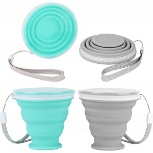 Kalanka-2 Pi&egrave;ces Tasse En Silicone Gobelet Pliable Gobelet Retractable Tasse Pliable Avec Couvercles Tasses De Voyage Pliables R&eacute;tractables Portables 200ml Pour Pique-Nique Camping Voyage Randonn&eacute;e - Neuf
