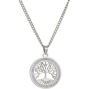 Kal-Pendentif Décoratif Arbre De Vie Yggdrasil Avec Chaîne En Acier Inoxydable Certifié Couleur Argent Dans Boîte À Bijoux | Arbre Du Monde Famille Bonheur - Neuf