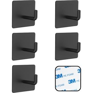 Tianyi-Lot De 6 Crochets Adhésifs En Acier Inoxydable, Crochet Adhésifs Imperméables, Aucun Perçage Requis, Idéal Pour La Cuisine, La Salle De Bain, Le Bureau.Noir - Neuf