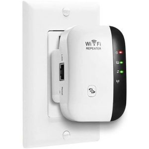 Extension de port&eacute;e WiFi amplificateur de signal WiFi jusqu'&agrave; 300 Mbps r&eacute;p&eacute;teur WiFi sans fil haute vitesse 2,4 G avec antennes int&eacute;gr&eacute;es Ethernet Port couverture WiFi compl&egrave;te &agrave; 360&deg; facile &agrave; installer blanc. - Neuf