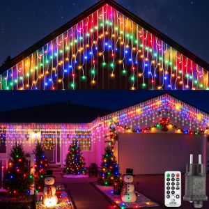 KALANKA-Guirlande Noel Exterieur Lumineuse LED - 10M Multicolore Rideau Lumineux No&euml;l Exterieure &Eacute;tanche Icicle Lights pour Ext&eacute;rieur Christmas Decoration Toit Jardin Balcon - Neuf