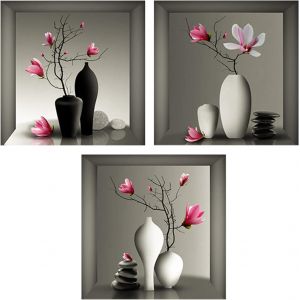 3 Pi&egrave;ces Stickers Muraux 3D Pour Vases 30 * 30cm Autocollant Mural Vase 3D Pour Salon,Chambre &Agrave; Coucher,Cuisine,Bureau - Neuf