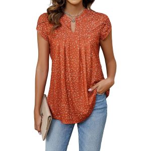 Utigh-Tunique Femme Manche Courte Col En V Blouse Femme Ete Élégant Couleur Unie/Fleurs Tee Shirt - Neuf
