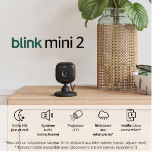 Mini 2 | Caméra de surveillance connectée à prise, vidéo nocturne HD en couleur, projecteur intégré, système audio bidirectionnel, détection de mouvements | 2 caméras | Blanc - Neuf
