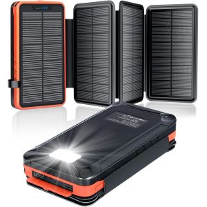 Solaire Power Bank 26800mah,Solaire Chargeur Avec 2 Usb-A Sortie & 1 Usb-C Entr&eacute;e,Batterie Externe Imperm&eacute;able Avec 4 Solaire Panneau Et Lampe Torche Pour Smartphtablettes Camping - Neuf