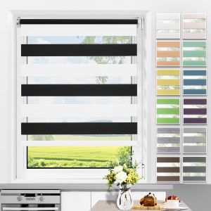 Store Enrouleur Jour Nuit Sans Perçage, Facile À Installer Avec Clips Pour Fenêtre Ou Porte, 90L X 130L Cm, Noir-Blanc - Neuf