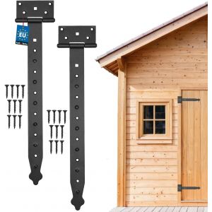 Lot de 2 charni&egrave;res en croix noires - 400 mm - Charni&egrave;re de porte ext&eacute;rieure - Charni&egrave;re de portail - Ferrure de construction - Paumelle de jardin rev&ecirc;tue par pulv&eacute;risation - Neuf