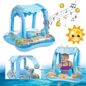 Bou&eacute;e De Sauvetage Pour B&eacute;b&eacute; Avec Cloche Pour 3-36 Mois, Anneau De Natation Gonflable, Jouets Flottants De Piscine Pour B&eacute;b&eacute; En Pvc Avec Parasol Et Si&egrave;ge - Neuf