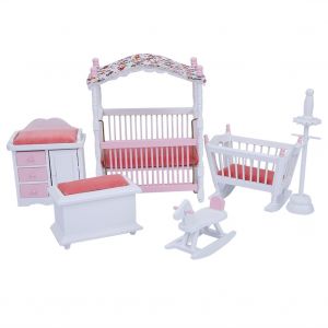 Ensemble De 6 Meubles Pour Mini Maison De Poupee 1:12, Accessoires, Lit, Table, Modele, Style Chambre De Princesse - Neuf