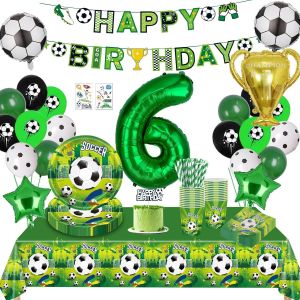 Eryi-Decoration Anniversaire Football 6 Ans,Assiette Football Anniversaire Avec Bannière, Ballon De Foot 6 Ans,Foot Vaisselle Anniversair Decoration Serviettes Fournitures De Fête Pour Garcon - Neuf