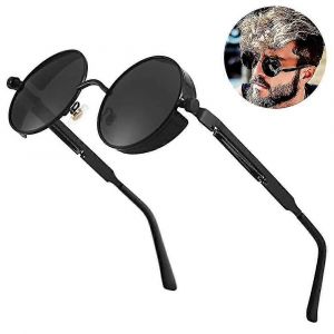 1pcs Lunettes De Soleil Polaris&eacute;es Pour Hommes,Protection Uv,Cadre Rond En M&eacute;tal - Neuf