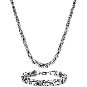 Kal-Acier Inoxydable Chaine Collier Pour Les Homme, Cha&icirc;ne Byzantine Homme Collier En Acier Inoxydable, Largeur 7/8 Mm, Longueur 51-71cm - Neuf