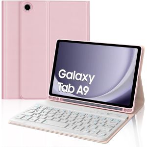 Coque Clavier Pour Samsung Galaxy Tab A9 8.7"", &Eacute;tui Keyboard Avec Porte Crayon, Azerty Layout Pour Samsung Galaxy Tab A9 8.7 Pouces, Rose - Neuf