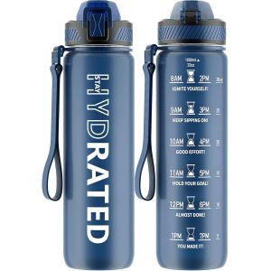 Eryi-Gourde, 1l Gourde Sport Avec Paille Et Graduée, 1 Litre Étanche Bouteille D'eau Avec Brosse, Gourdes Motivation Sans Bpa Pour Fitness, Bureau, L'école, Yoga - Neuf