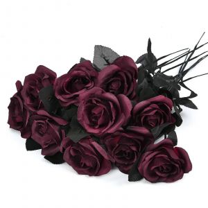 Artflower 8 Pack Roses Soie Artificielle Bouquet Vin Rouge Soie Rose Fleurs Réaliste Fausse Rose Artificielle - Neuf