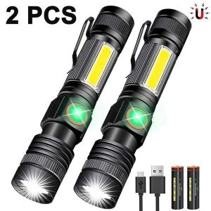 Lampe Torche Tactique Rechargeable 3 En 1 À Led Uv Et Rouge - Étanche, Zoomable, 7 Modes, Chargement Usb, Idéale Pour L'extérieur Et Les Situations D'urgence - Neuf