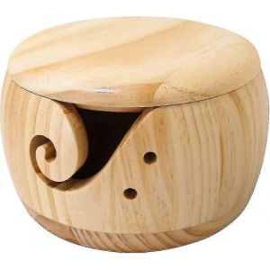 Bol En Fil De Bois Avec Couvercle,Bol De Fil Porte-Laine,Bol De Rangement De Fil Fait À La Main Avec Trous Rangement De Balles D'aiguille Et De Fil,Bol À Tricoter Pour Le Crochet K - Neuf