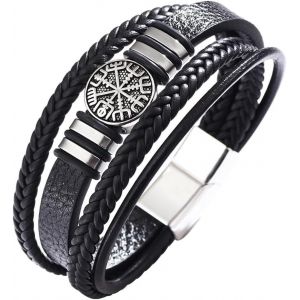 Viking Cuir Bracelet Vegvisir Homme Femmes Valhalla Amulette Bijoux 19cm/21cm/23cm Marron/Noir/Bleu Cuirs(Sac Cadeau Inclus) - Neuf