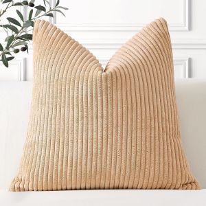 Lot De 1 Housse De Coussin En Velours Côtelé Décoratif Canapé Taie D'oreiller Douce Pour Maison Salon Chambre Lit Clic Clac Décoration 60x60cm Marron Clair - Neuf