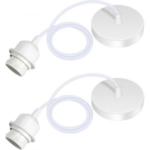 Lot De 2 Suspensions E27 Avec Anneau À Vis, Câble Réglable 100 Cm, Douille E27 Compatible Avec Abat-Jour, Pour Éclairage De Plafond, Salon, Chambre (Blanc) - Neuf