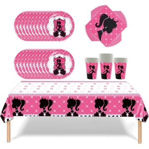 Letnerny-Vaisselle De Fête Pour Filles Roses,Set De Décoration De Vaisselle Pour Fête,Vaisselle De Fête D'anniversaire, 20 Serviettes,20 Gobelets En Papier,20 Assiettes En Papier,1 Nappe - Neuf