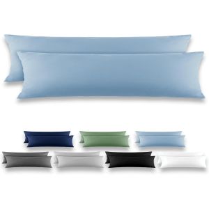 Tianyi-Taie De Traversin 40x145 Bleu Clair - Lot De 2 Taies D'oreillers 40 X 145 Carré En Microfibre Brossée, Housse Oreiller Coussin Oreiller Avec Sa Fermeture À Rabat (Sans Fermeture Éclair) - Neuf