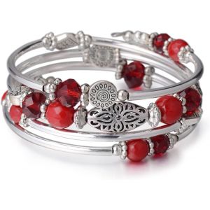 Kalanka-Envelopper Le Bracelet En Couches D'argent Avec Perles Bracelets Rigides Empilables Bohème Bijoux Cadeaux Pour La Fête Des Mères - Neuf