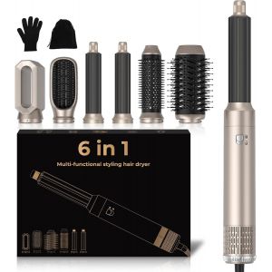 Air Styler Pro Seche Cheveux 6 En 1, 1000w Brosse Soufflante Hair Styler,Brosse De S&egrave;che - Cheveux Multifonction,Pour Cheveux Boucl&eacute;s Et Liss&eacute;s,Temp&eacute;rature Vitesse Du Vent R&eacute;glable - Neuf