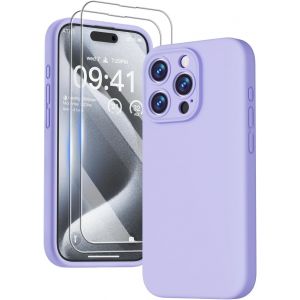 Kal-3 En 1 Coque Iphone 15 Pro Silicone Liquide - Avec 2 Verre Tremp&eacute; - &Eacute;tui Protection Pr&eacute;cise De Cam&eacute;ra [R&eacute;sistant Aux Rayures] [Antid&eacute;rapant] Iphone 15 Pro Case 6.1"", Violet - Neuf