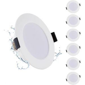 5W Spots Led Encastrables 220V, Spot Salle De Bain Ip65, 450Lm, Ultramince 25 Mm, Blanc Chaud 3000K, Trous &Oslash;75-90Mm, Spots De Plafond Led Pour Cuisine, Salon, Chambre, Lot De 6 - Neuf